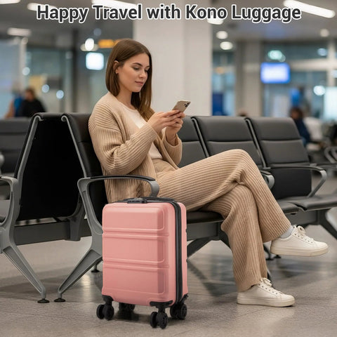 Kono 15'' underseat carry-on luggage, nude/rose pink, PC+ABS hard-shell with spinner wheels, airline approved