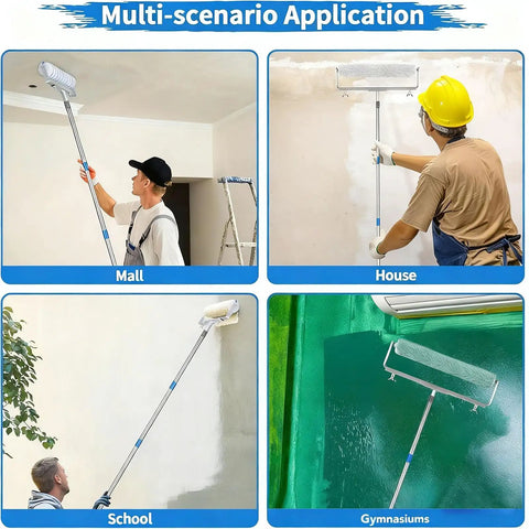 18 Inch Paint Roller Kit With Long Reach Pole And Deep Paint Tray For Fast Wall Ceiling Application used in various settings.