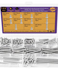 Heavy Duty M4 Machine Screws Assortment Kit 135 Piece 304 Stainless Steel Pan Head Fasteners in storage case.