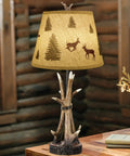 Deer Antler Table Lamps Set Of 2 3 Way Dimmable Touch Bedside Lamps For Living Room Rustic Cabin Style with forest pattern shade