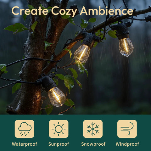Shatterproof Outdoor S14 LED Bulbs 48 Pack For Patio String Lights 1W Warm White 2200K E26 Base Waterproof lighting tree in rain