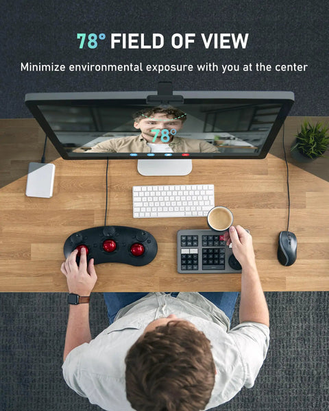 4K Auto Focus USB Web Cam With Dual Mics And Quick Privacy Flip Hella Crisp Video For Seamless Meetings Live Streams And Streamer Clips Plug And Play On PC Or Laptop A Total No Brainer Purchase from above showing 78° field of view.
