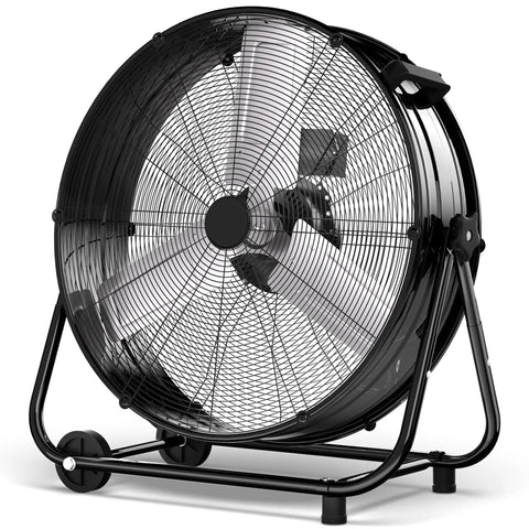 Beastly 24 Inch High Velocity Drum Fan With 8800 CFM Heavy Duty Industrial Airflow, Three Speed Metal Tilt Floor Fan On Wheels