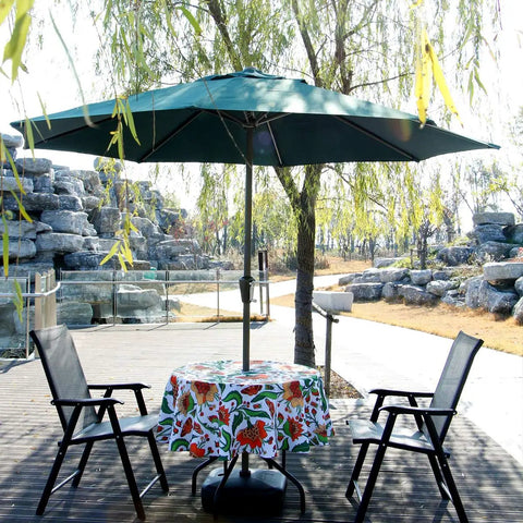 60 Inch Round Waterproof Tablecloth With Umbrella Hole And Zipper For Indoor Outdoor Use Spillproof Polyester Patio Cover with colorful design on garden table under umbrella
