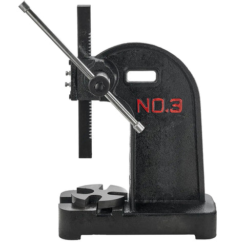 Rugged 3 Ton Manual Arbor Press, Heavy Duty Cast Iron Desktop Hand Press for metal jewelry crafting and stamping.