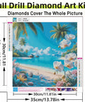 Tropical Beach Diamond Painting Kit For Adults 5D Full Drill Diamond Art For Beginners DIY Fun Gem Painting Dot Art Summer Ocean Orchid Scene Easy Home Wall Decor 13.78x13.78 Inch kit showing ocean view with orchids.
