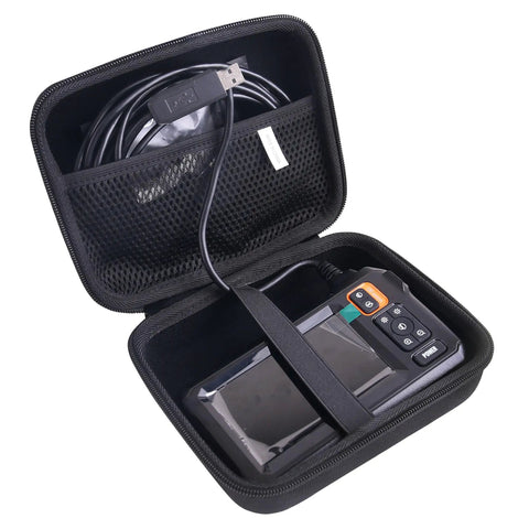 Rugged Hard EVA Carrying Case For Borescope Endoscope Camera Fits MugEasy Daxiongmao DEPSTECH, Storage Organizer For Lens Industrial Endoscopes Waterproof Dustproof Shockproof Case Holds 5M To 10M Cables, open black interior