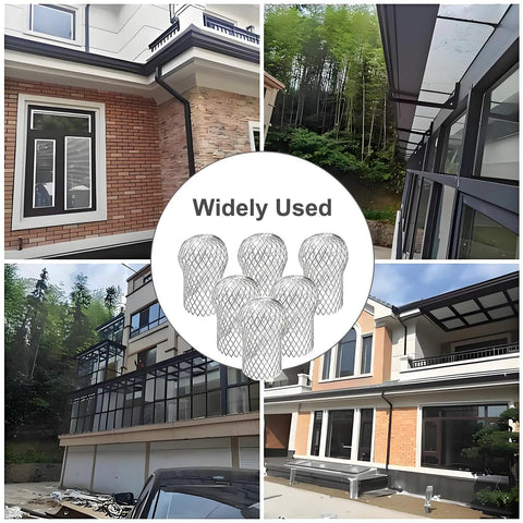 Six Pack Downspout Guard Filter Set Aluminum Gutter Strainer Mesh Screens Expandable Downspout Protector Keeps Leaves And Debris Out For A Clog Free Rain Drainage No Fuss Install Durable Weatherproof Gutter Guard displayed against residential setting
