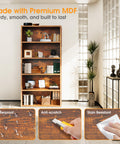 Straight Up Sturdy Five Tier Bookshelf Featuring Roomy Open Shelves For Prime Display And Zero Clutter Storage Plus High Quality Dope Living Room Decor Accents in a stylish living room.