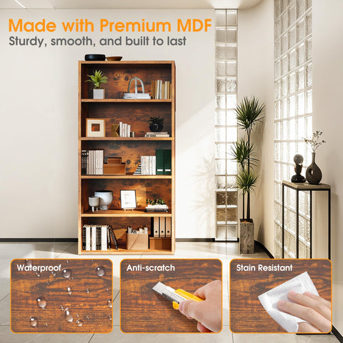 Straight Up Sturdy Five Tier Bookshelf Featuring Roomy Open Shelves For Prime Display And Zero Clutter Storage Plus High Quality Dope Living Room Decor Accents in a stylish living room.