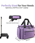 Lilac Rolling Teacher Bag With Five 360 Degree Swivel Wheels And Detachable Trolley, Fits 15.6 Inch Laptop, YKK Zippers, Silent Wheels
