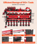 Power Tool Organizer Wall Mount 4 Layer Storage Rack With 8 Drill Holders Side Pegboards And Tool Hooks for efficient tool storage