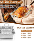 Heavy Duty Stainless Steel Roasting Pan With V Rack For Turkey And Chicken in use, showing turkey being placed in oven