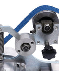 Close-up of the 550W Brushless Desktop Belt Sander With Dang Solid Steel Construction, showing the grinding mechanism.