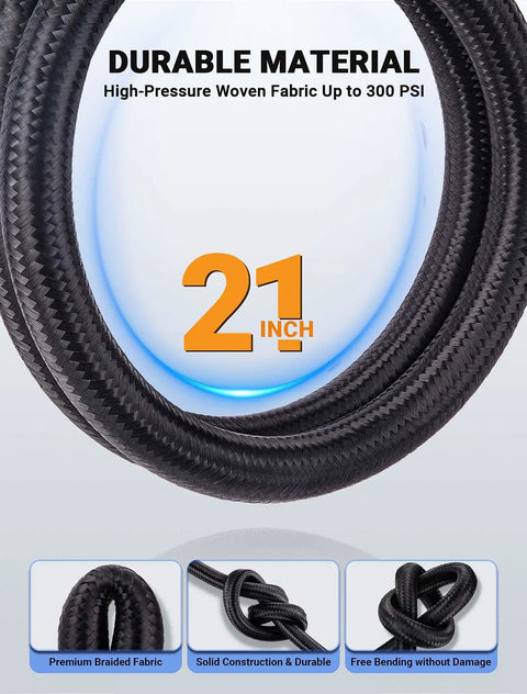 Upgraded Tire Inflator Hose Adapter With 360 Degree Rotating End 21 Inch Inflation Hose Self Locking Air Chuck For Portable Air Compressor