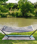 12Ft Quilted Double Hammock With Spreader Bars And Detachable Pillow For Two People, Outdoor Patio Poolside Backyard Chill, 450 Lb Capacity, Black White