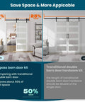 Space Saver Double Glass Barn Door Kit With 6.6 Ft Bypass Hardware For 60 To 64 Inch Openings, 5-Panel Frosted Glass comparison