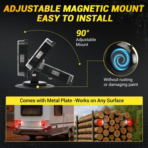 NOVCAPAR Wireless Trailer Lights with magnetic 90° mount; rechargeable LED tow light kit IP67 waterproof for trucks and RVs