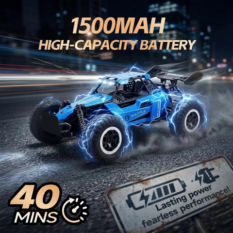 1:16 Scale High Speed RC Car For Boys, All Terrain Off Road Truck With 12.5 MPH Drift Power, 2.4GHz Remote, Blue Alloy Chassis