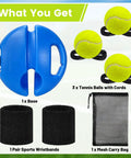 Solo Tennis Practice Kit with Rebounder Ball Set and 3 Training Balls, Wristband, Mesh Bag for Indoor Outdoor Tennis Trainer