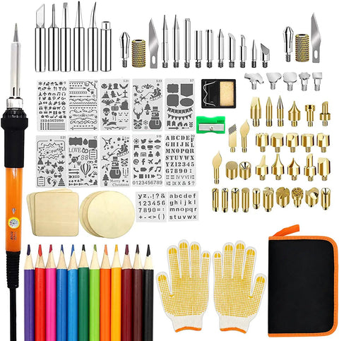 110 Piece Wood Burning Kit With Pro Wood Burning Pen, Adjustable Temperature 200 To 420 C, 57 Tips, Molds, Pencils, Case