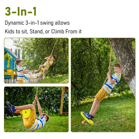 Tree Swing Disc Seat for Kids Yellow Round Outdoor Backyard Swing with 220lbs Capacity in use with children playing