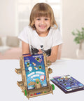 Payload Control Galaxy Quest Hands On STEM Building Kit Fun For Kids 6 7 8 9 10 Plus Educational DIY Wood Craft Set For Boys And Girls Featuring Creative Construction Science Engineering And Space Gravity Experiments, child with assembled board