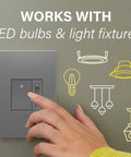 Premium Magnesium Paddle Dimmer on wall, compatible with LED bulbs and light fixtures, single pole setup.