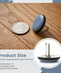 16 Pack 1 Inch Nail-On Furniture Sliders For Wooden Furniture Legs PTFE Chair Glides shown next to a quarter for size reference