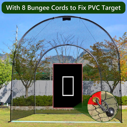 Portable 4x6 Ft Baseball Batting Cage Backstop with all weather silver reflective edge vinyl backdrop and strike zone