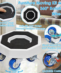 Heavy Duty Furniture Sliders And Moving Dollies With 360 Degree Swivel Wheels showing anti-slip pad and rotating wheels.