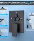 Matte Black Shower System With Push Button Diverter Easy Install Three Mode Rainfall Ceiling Mount 10 Inch Shower Head