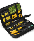 Adjustable Coax Cable Crimper Kit For RG6 RG59 RG11 With F Compression Connectors in black storage case.