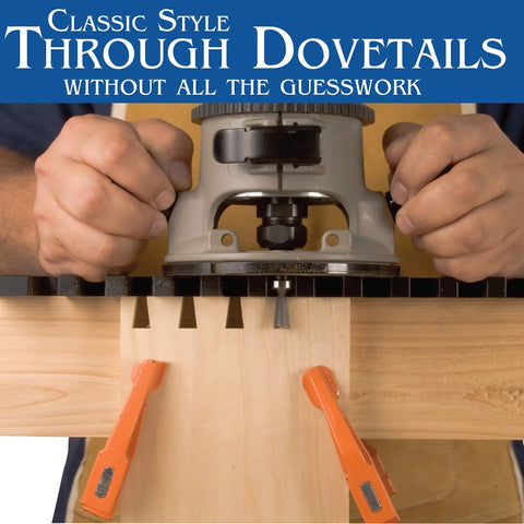 Professional Dovetail Jig System With Precision Flush Trim Bearing For Knocking Out Ridiculously Tight Joints Without Breaking A Sweat On Any Weekend Woodworking Project. Close-up of a router cutting through dovetails in wood.