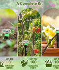 Drip Irrigation Kit For Garden Raised Beds And Lawn Adjustable Watering System With Drip Emitters Five Sixteenth Inch And One Quarter Inch Tubing Barbed Fittings Complete Kit For Quick Garden Setup showing application on plants and flowers