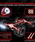 Diagram of One Eighteen Scale 4WD RC Truck For Kids And Adults, highlighting powerful motor, precision bearings, and drive shaft.