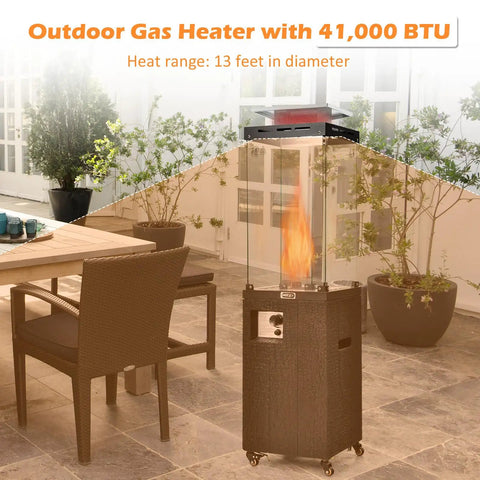 Beast 41,000 BTU Propane Patio Heater With Weatherproof Cover Lockable Wheels Adjustable Feet Tempered Glass Tube CSA Certified Outdoor Heater For Garden Porch And Deck Long Reach Heating Up To 13 Feet on a patio