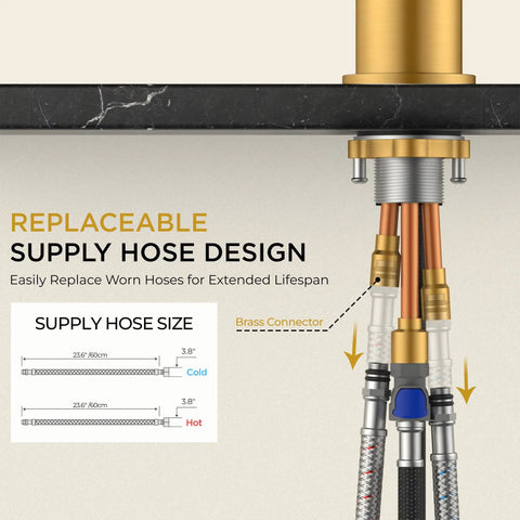Detailed diagram of the supply hose design for Pull Down Kitchen Faucet With Sprayer In Matte Gun Black Finish Black Stainless Sink Faucet