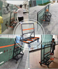 Foldable Drywall Cart Heavy Duty Panel Cart With 2200 Lb Capacity And Rubber Swivel Casters Built To Haul Plywood And Sheetrock Glass And Windows Dolly For Job Sites Easy Glide Handling in use at job sites, carrying glass panels.