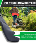 Beefed-Up Mower Blades For Troy-Bilt 21 Inch Deck Lawn Tractors And Walk Behind Mowers TB110 TB130 TB210 TB220 TB230 TB240 TB280ES TB320 Replacement Mulching 742-0741A 942-0741A, installed on a lawnmower cutting tall grass.