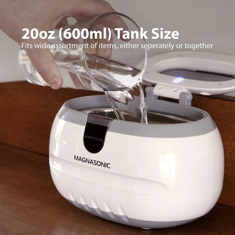 Top Rated Ultrasonic Jewelry Cleaner Delivers A Slick Shine To Eyeglasses Watches Rings Coins Razors And Gadgets Using Just Tap Water For Quick Deep Cleaning That Really Slaps And Leaves Everything Crisp, pouring water into 600ml tank.