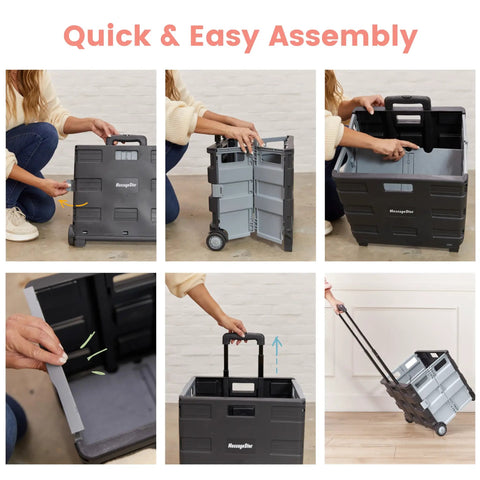 Collapsible Rolling Storage Cart On Wheels For Home Office Classroom Use Mobile Organizer With Retractable Handle Assembling