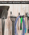 Heavy Duty Garage Hooks For Storage And Hanging Items, 20 Pack, Wall Mounted Hooks To Free Up Floor Space By Hanging Bikes, Ladders, Tools And More In Garages, Sheds, And Workshops; wall hooks holding shovels and tools