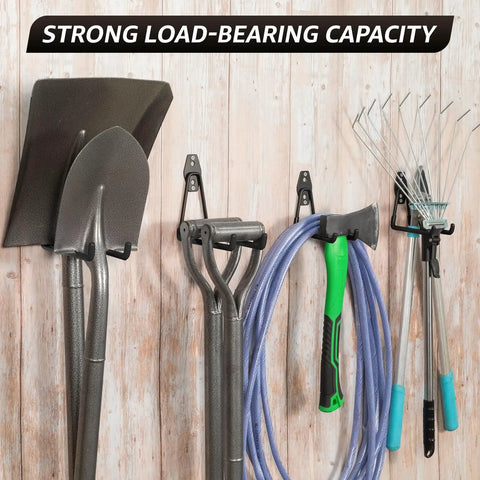 Heavy Duty Garage Hooks For Storage And Hanging Items, 20 Pack, Wall Mounted Hooks To Free Up Floor Space By Hanging Bikes, Ladders, Tools And More In Garages, Sheds, And Workshops; wall hooks holding shovels and tools