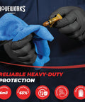GLOVEWORKS HD black nitrile disposable gloves with diamond texture grip; close-up, X-Large, box of 100