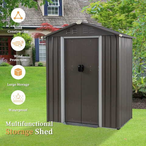 Outdoor Metal Tool Shed 5x3x6 Ft With Lockable Door And Side Window Waterproof Steel Garden Storage Shed For Backyard Patio And Lawn Heavy Duty Gray Utility Shelter