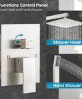 All In One 10 Inch Rainfall Shower Head With Handheld Kit, Wall Mounted Shower System With Pressure Balance Valve and Trim