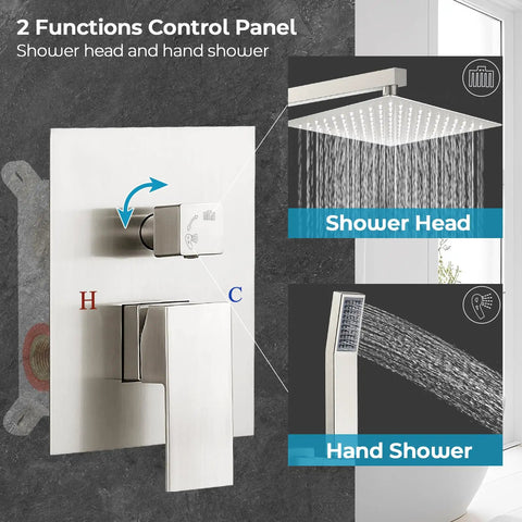 All In One 10 Inch Rainfall Shower Head With Handheld Kit, Wall Mounted Shower System With Pressure Balance Valve and Trim