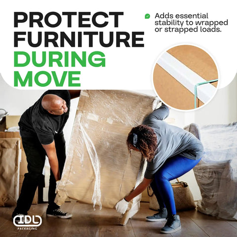 People protecting furniture during move with CEP-48 V-Board Reinforced Cardboard Edge Protector Heavy-Duty 2 In x 2 In x 48 In Pack Of 100