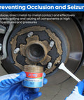 Applying anti-seize grease to a wheel hub using FOTU Anti-Seize Grease 361 to prevent galling and seizing at high temperatures.